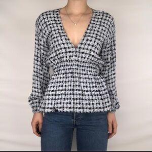 Proenza Schouler White Label Peplum Checkered V Neck Blouse Size 10